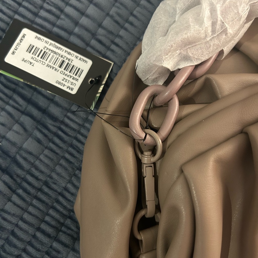 Badgley Mischka Taupe Clutch with Chain Detail